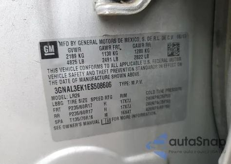 2014 Chevrolet Captiva Lt z USA, uszkodzony, nr VIN 3GNAL3EK1ES508606